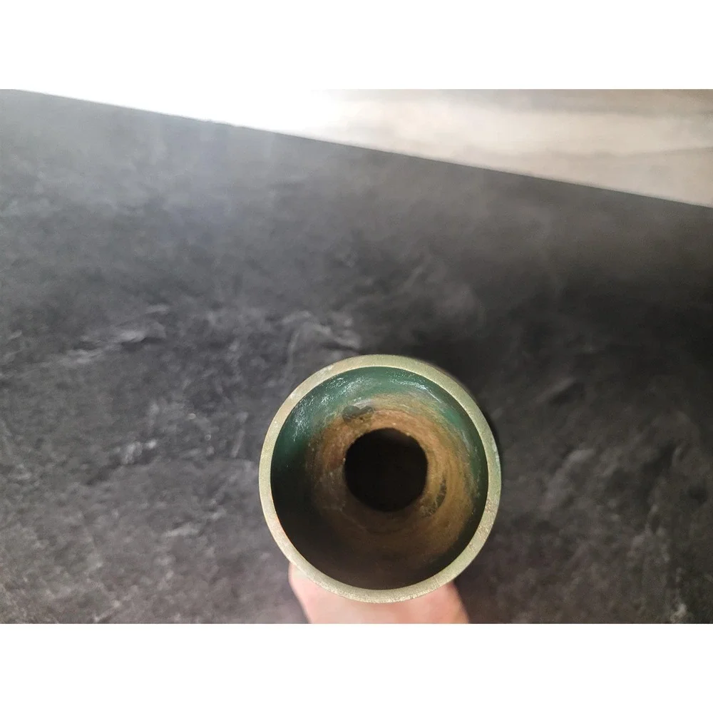 Vintage Miniature‎ Brass Bud Vase Green Gold Enamel Verdigris Trumpet Neck 4.5
